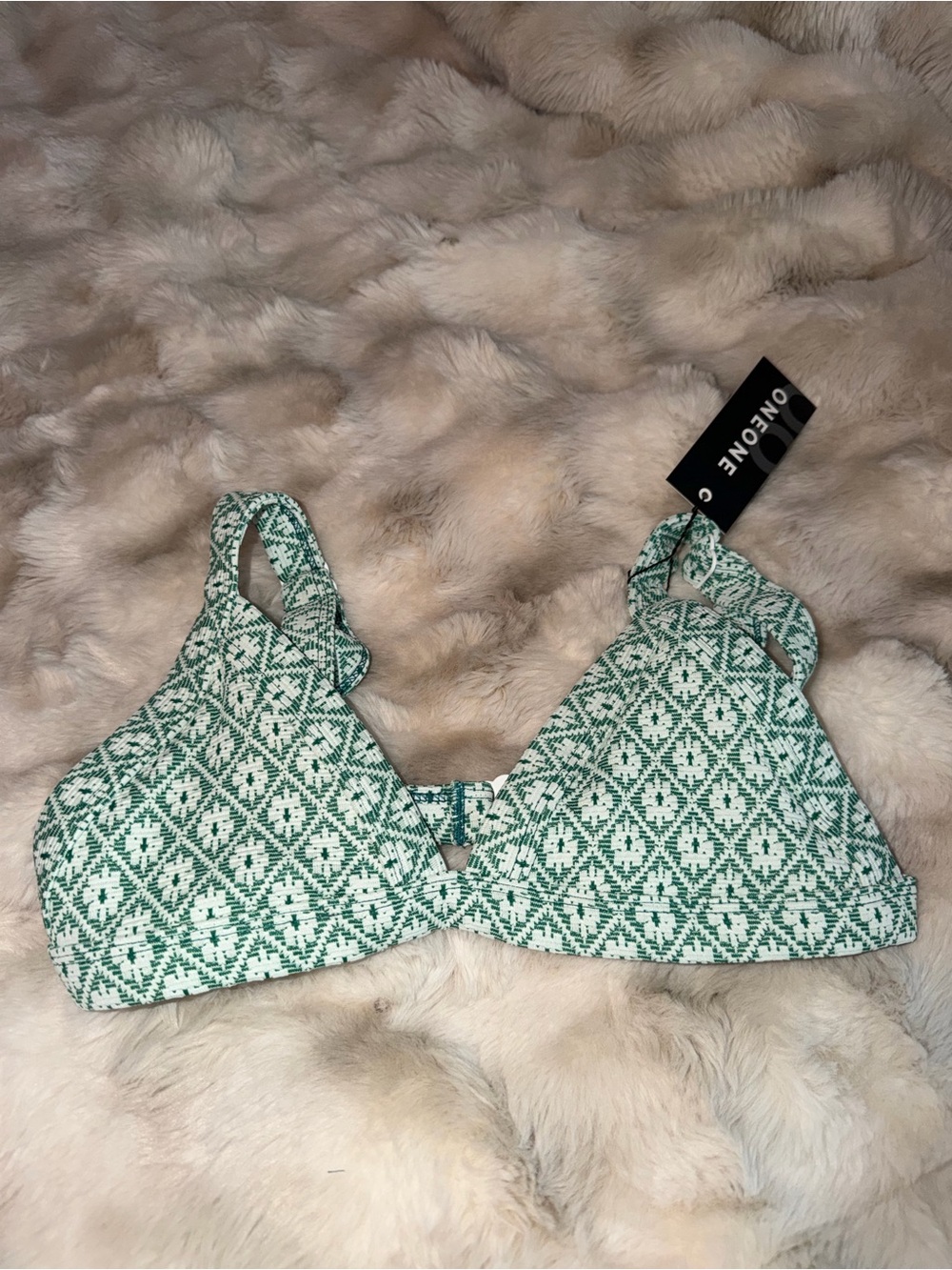ONEONE Green & White Patterned Bikini Top